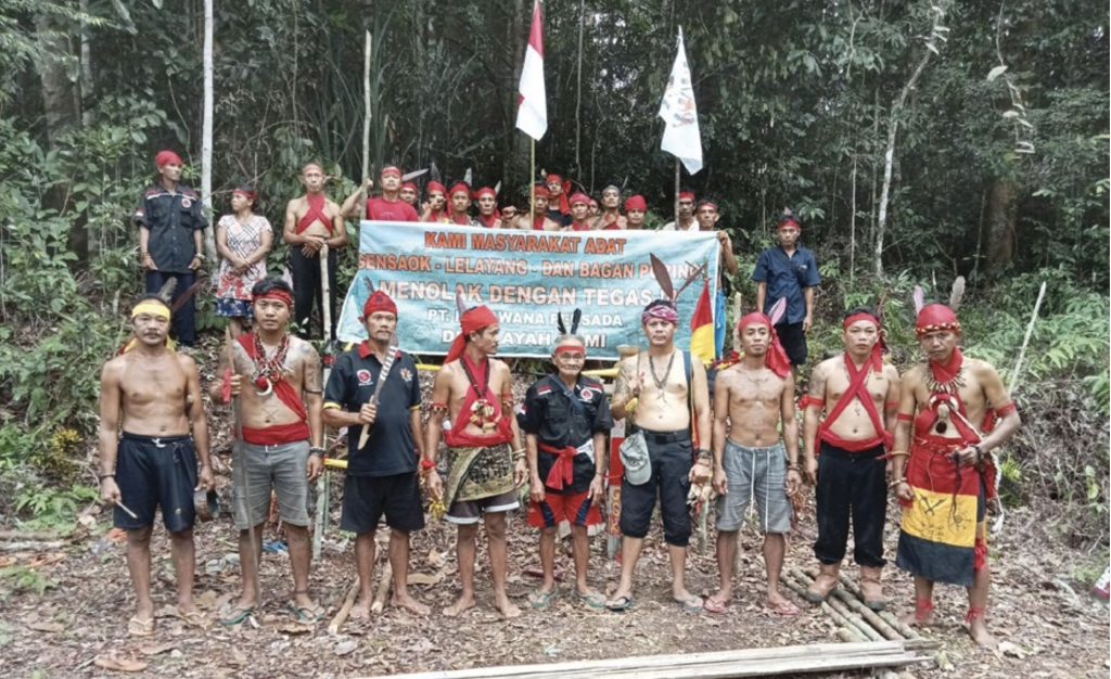 The Gensaok, Lelayang and Bagan Poring Indigenous communities in Kualan Hilir village, Simpang Hilir district, Ketapang regency, West Kalimantan province, protest destruction of forests they consider sacred by PT Mayawana Persada, July 14, 2023.